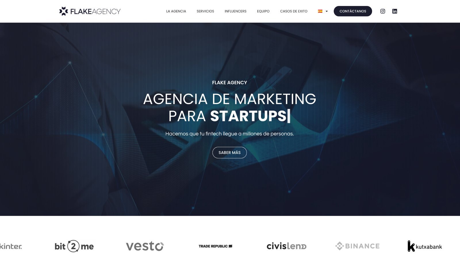 Web de Flake Agency, agencia de influencers financieros